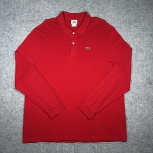 Lacoste Polo Shirt Mens Size 8 (XL) Red Baggy Fit Long‎ Sleeve Croc Logo Preppy